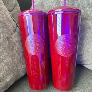 Starbucks Glossy Red and Purple Tumblers